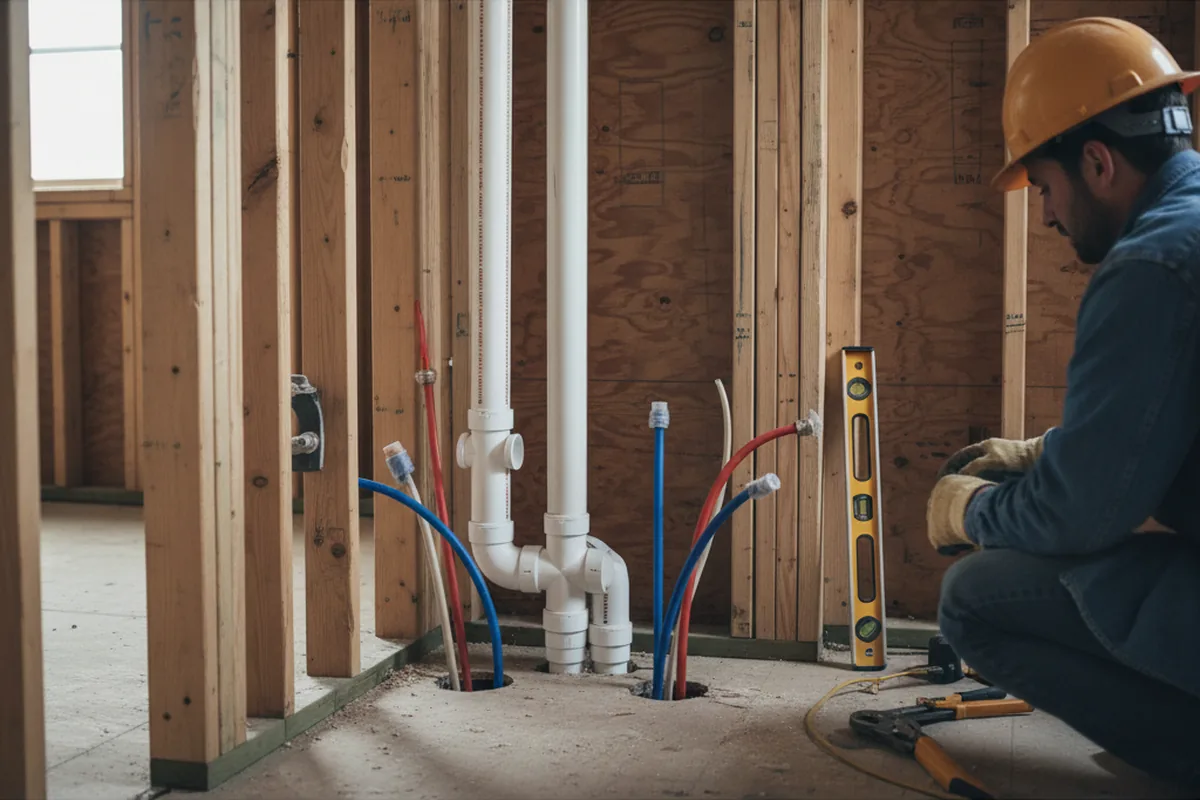 Drain and supply rough-in during Leak Detection in Lake Mills